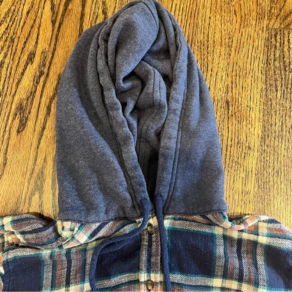 American Eagle Hooded Flannel Plaid Blue Cozy Gorpcore Fall Women's Small - Picture 5 of 8